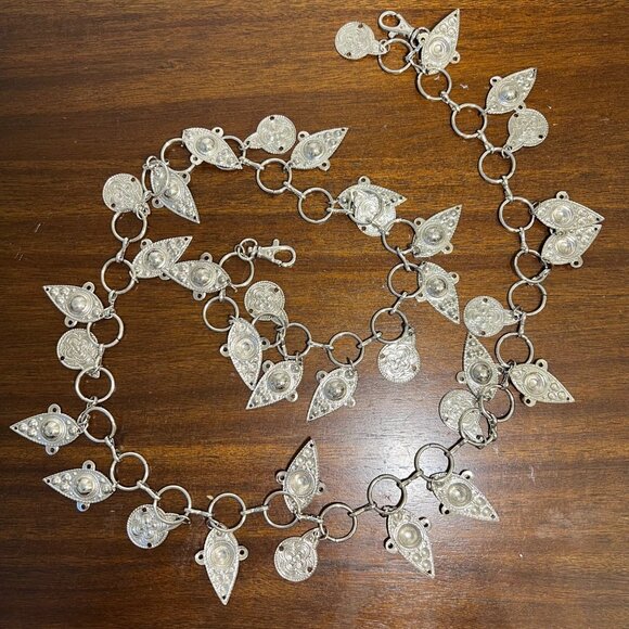 Metal Chain Belt Whimsigoth Gypsy Charms Witchy Festival Celestial Silver Long - Picture 7 of 8